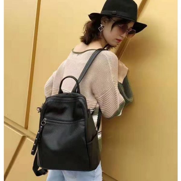 ZENCY  Soft Genuine Cow Leather Black Hardware Shoulder Travel Women Backpack Female Lady Real Cowhide