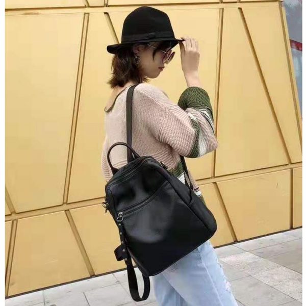 ZENCY  Soft Genuine Cow Leather Black Hardware Shoulder Travel Women Backpack Female Lady Real Cowhide