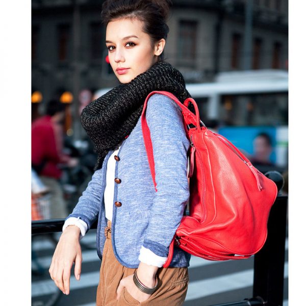 ZENCY   Soft Natural RED black BLUE Genuine Leather Shoulder Women s Backpack Ladies First