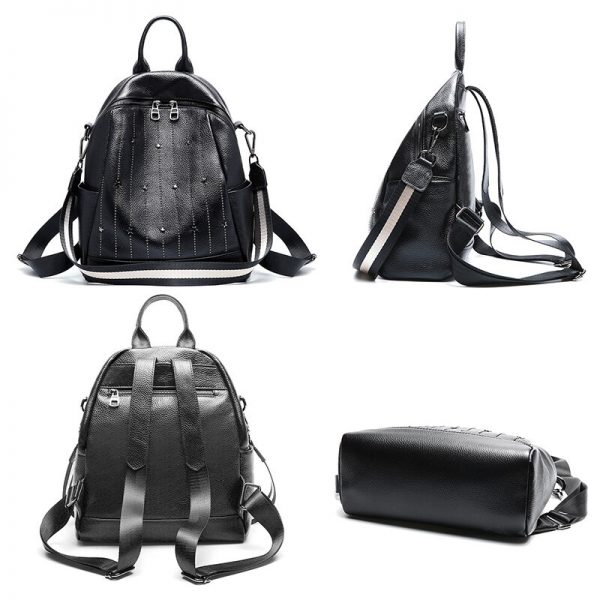 Genuine Leather Rivets Preppy Style High Quality Casual Backpack