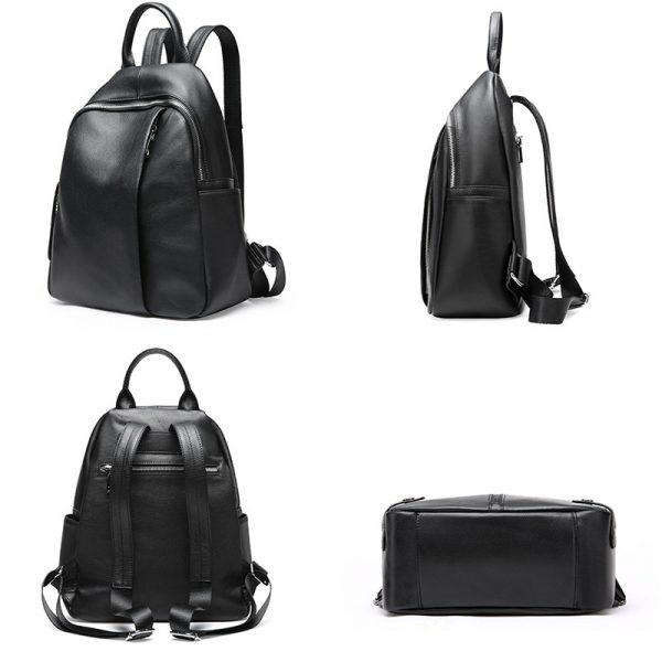 Zency Anti theft Design Women Backpack  Genuine Leather Classic Black School Bag For Girls Daily