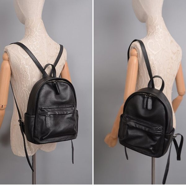 Zency Black Women Backpack  Genuine Leather Casual Travel Bags Fashion Lady Knapsack High Quality Girl