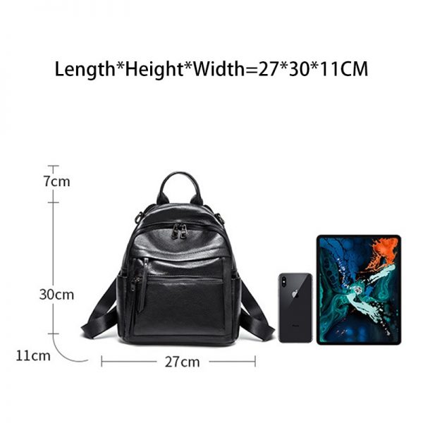 Zency Classic Black Women Backpack  Genuine Leather Daily Casual Travel Bag Large Capacity Knapsack High