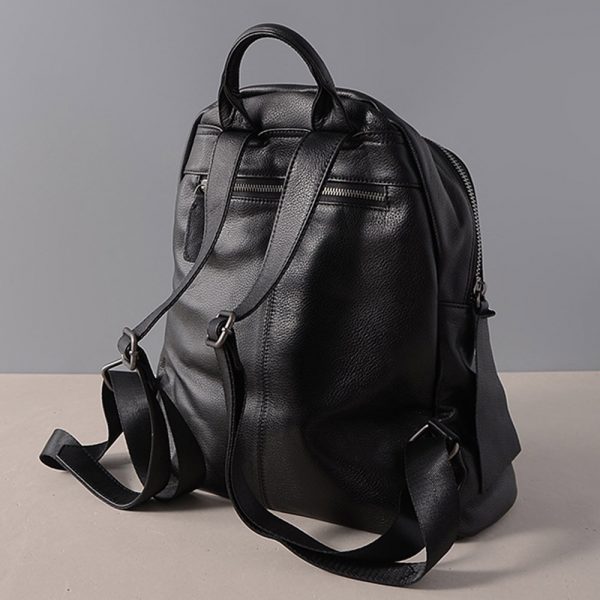 Zency Cowhide  Genuine Leather Black Women Backpack Vintage Travel Bags Notebook Schoolbag For Girls Daily