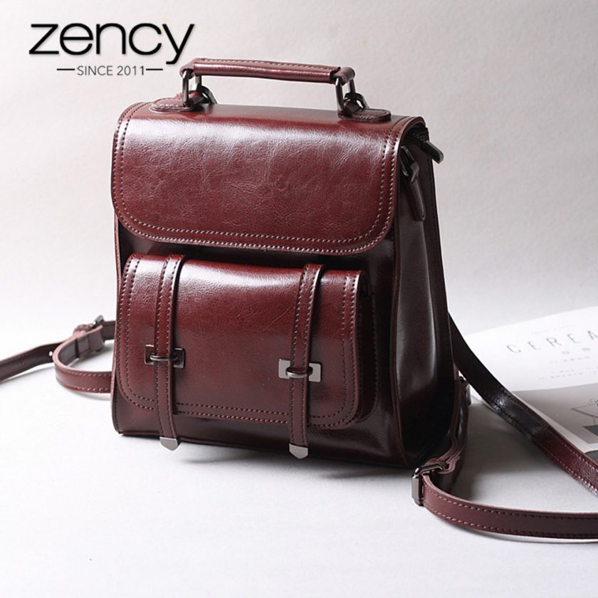 Genuine Leather Professional Knapsack Preppy Travel Backpack