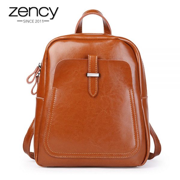 Zency Holiday Women Backpack  Genuine Leather Lady Casual Travel Bag Fashion Brown Knapsack Preppy Style