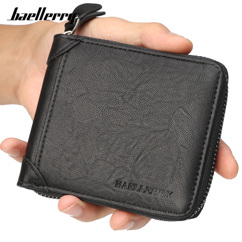 Baellerry Casual Style Zipper Men Wallets Card Holder Small Wallet Male Synthetic Leather Man Purse Coin 1