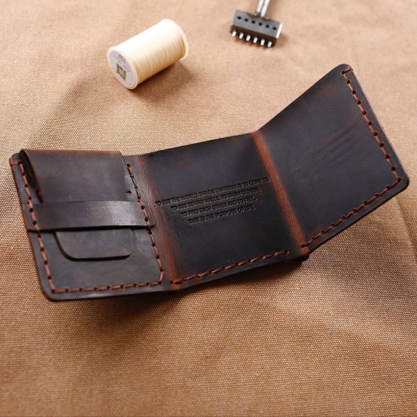 Trifold Genuine Leather Wallet Men Handmade Crazy Horse Leather Purse Men s Short Vintage Wallet with