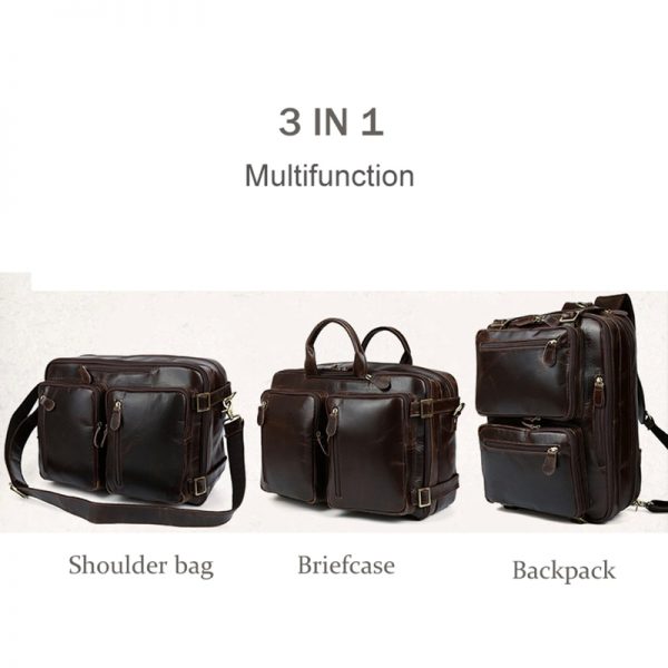 New Natural Cowskin  Genuine Leather Men s multifunctional Briefcase Large Capacity Business Shoulder bag
