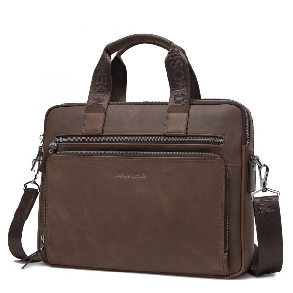 BISON DENIM Brand Men s Briefcase Satchel Bags Genuine leather  Laptop Handbag Business Crossbody Shoulder