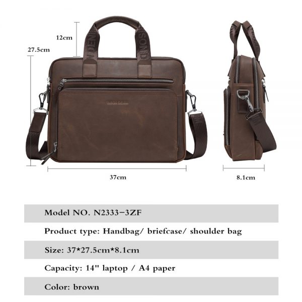 BISON DENIM Brand Men s Briefcase Satchel Bags Genuine leather  Laptop Handbag Business Crossbody Shoulder