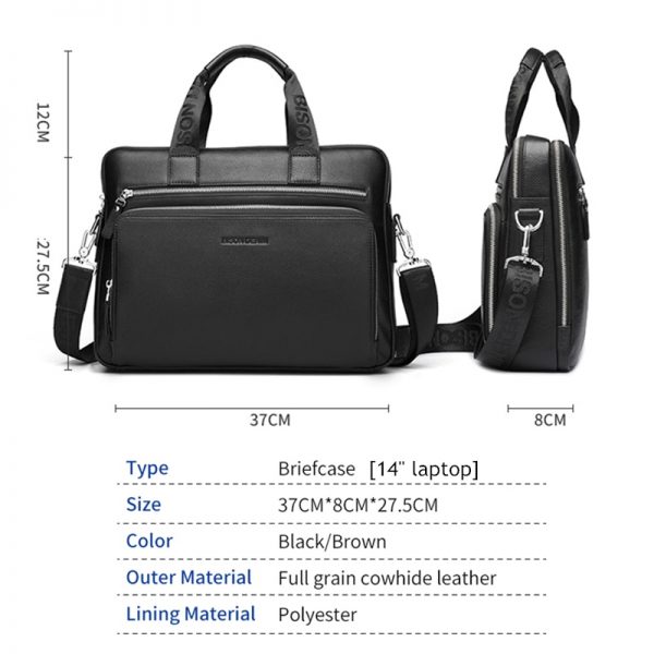 BISON DENIM Genuine leather Briefcases  Laptop Handbag Men s Business Crossbody Bag Messenger Shoulder Bags