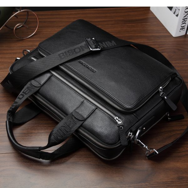 BISON DENIM Genuine leather Briefcases  Laptop Handbag Men s Business Crossbody Bag Messenger Shoulder Bags