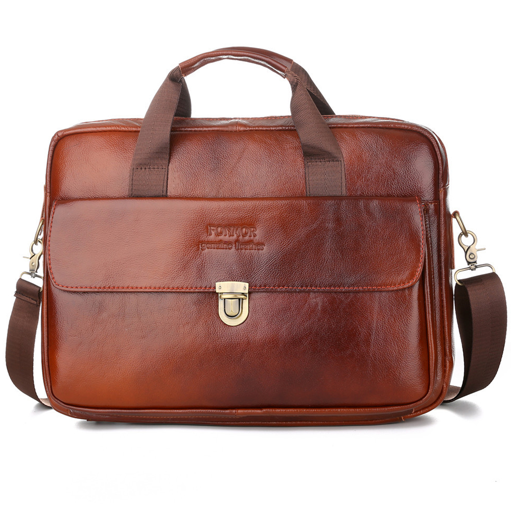 High Quality Luxury Cowhide Leather Laptop Bags for 14 inch Laptops