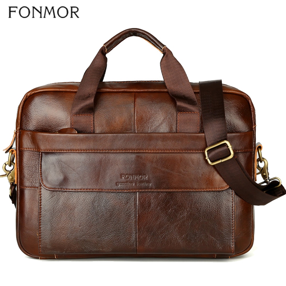 Men's Leather Bag Messenger Bag Business Bag Totes Handbags Briefcases  Genuine Leather 14 Inch Laptop Bags Black Computer Bags for Document 