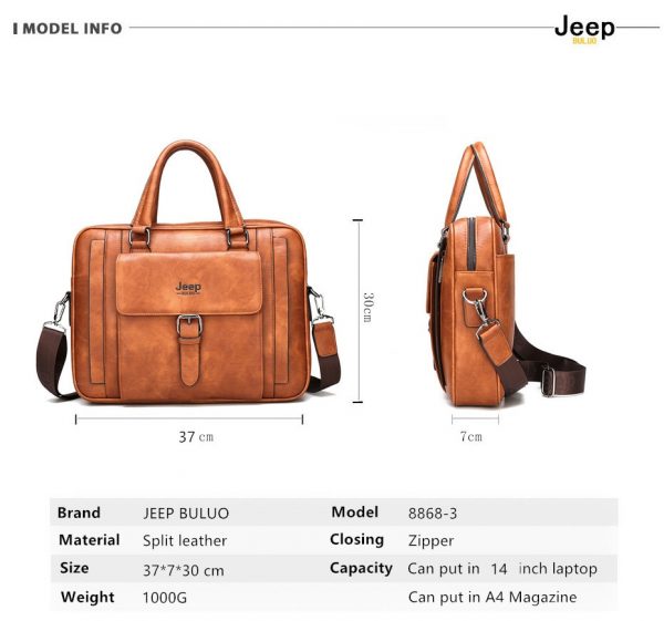 JEEP BULUO Big Size Men Briefcase Bags For   inches Laptop Split Leather Business Handbag