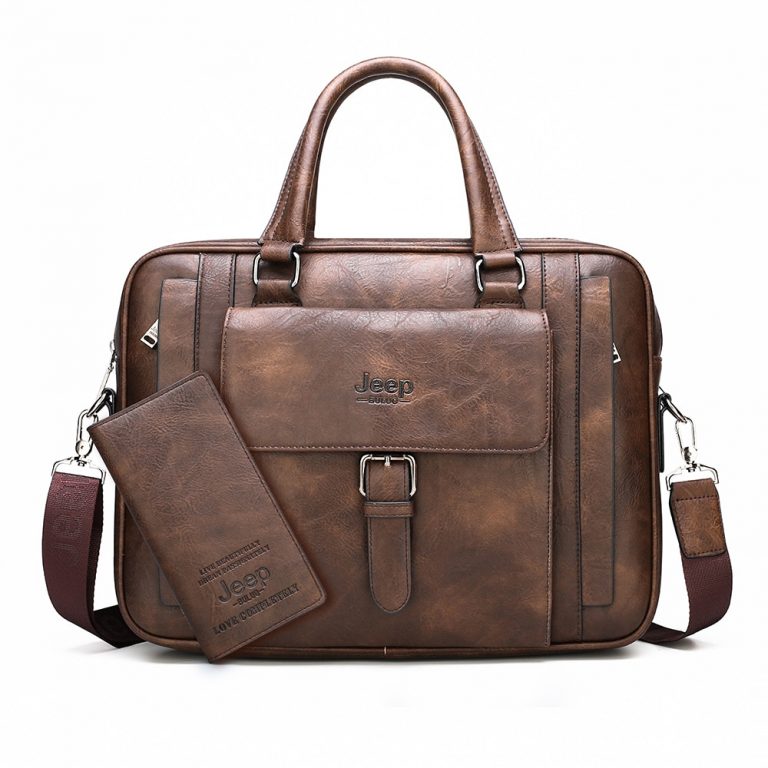 JEEP BULUO’s Split Leather Laptop Bag for 15.6 inch Laptop