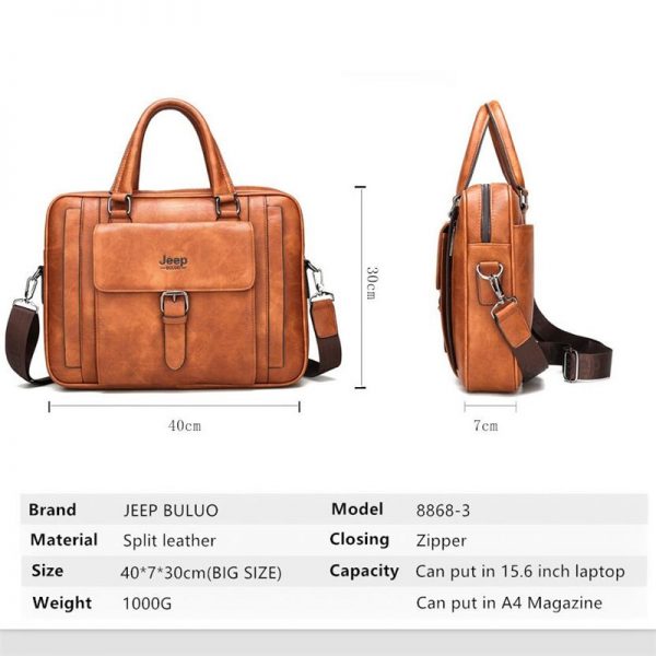 JEEP BULUO Big Size Split Leather Business Handbag Male Shoulder Travel Bag office Men Briefcase Bags