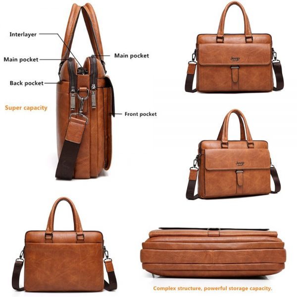 JEEP BULUO Brand Men Tote Casual Briefcase Business Shoulder Bag Brown Leather High Quality Messenger Bags