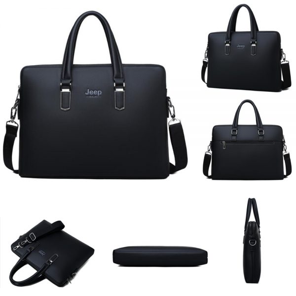JEEP BULUO Men Leather Briefcase Bag Business Famous Brand Shoulder Messenger Bags Office Handbag  inch