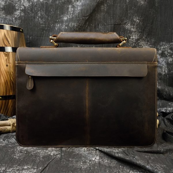 MAHEU Luxury Fashion  Genuine Leather Men Briefcase Cow Leather Laptop Bag Vintage Shoulder Bag Real