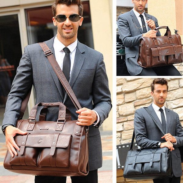 Men Leather Black Briefcase Business Handbag Messenger Bags Male Vintage Shoulder Bag Men s Large Laptop