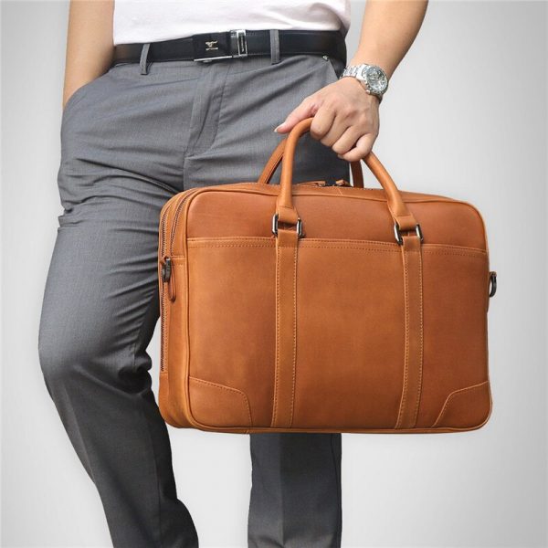 Nesitu High Quality Black Brown Genuine Leather Men Briefcase Messenger Bags Business Travel Bag  Laptop
