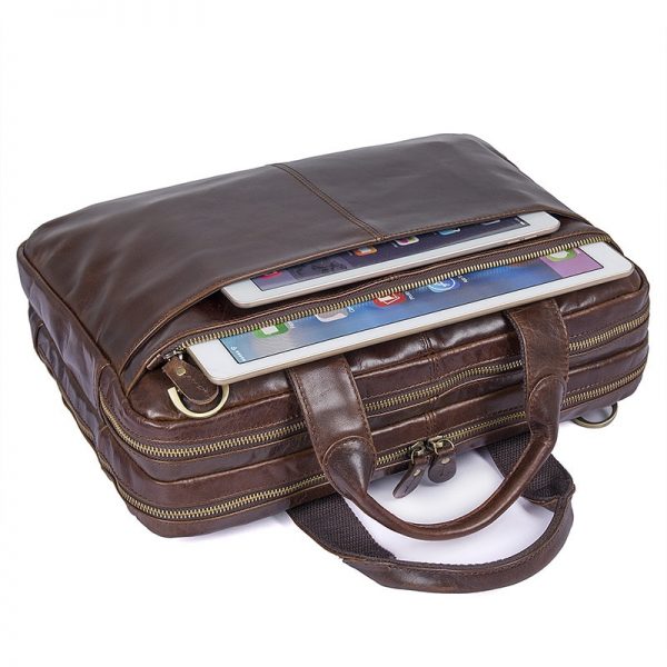 Nesitu Vintage Coffee Genuine Leather Men Briefcase Messenger Bags Portfolio  Laptop Business Mens Office Bag