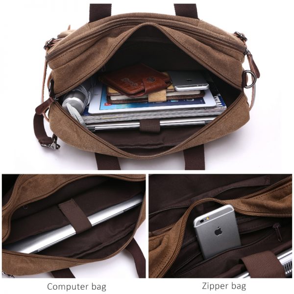 Scione Men Canvas Bag Leather Briefcase Travel Suitcase Messenger Shoulder Tote Back Handbag Large Casual Business