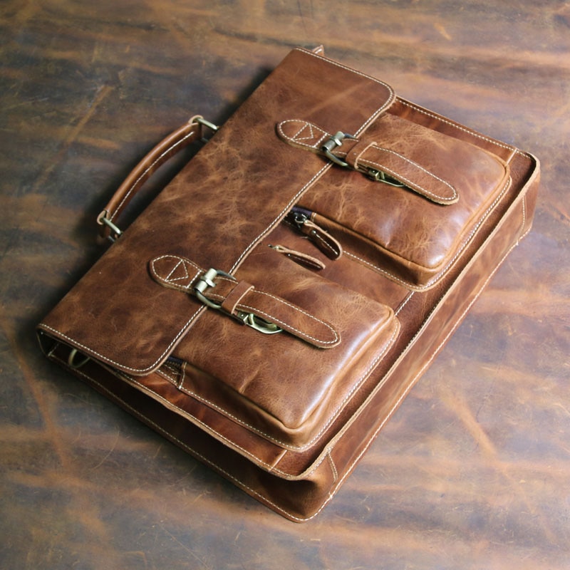 Genuine Horse Leather Vintage Briefcase / Laptop Bags for Men