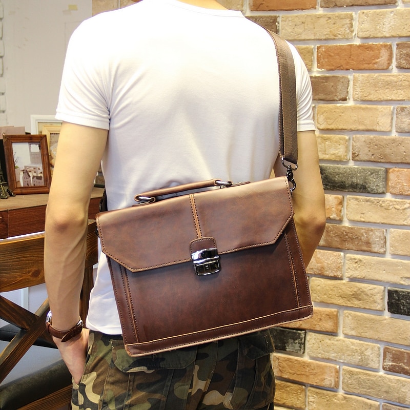 Xiao.p Fashion Men's Crazy horse pu leather Document Bag Business
