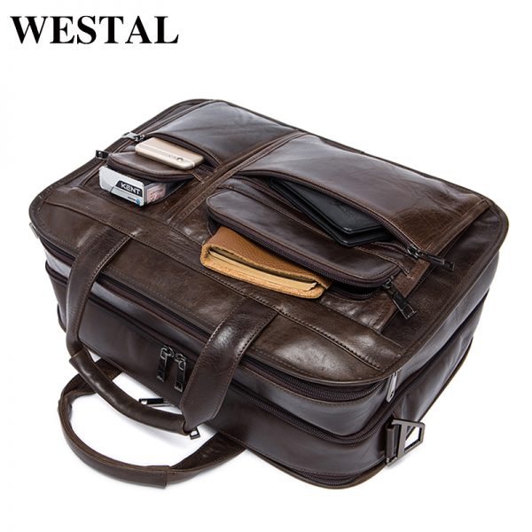 WESTAL men s genuine leather bag for men s briefcase office bags for men leather laptop