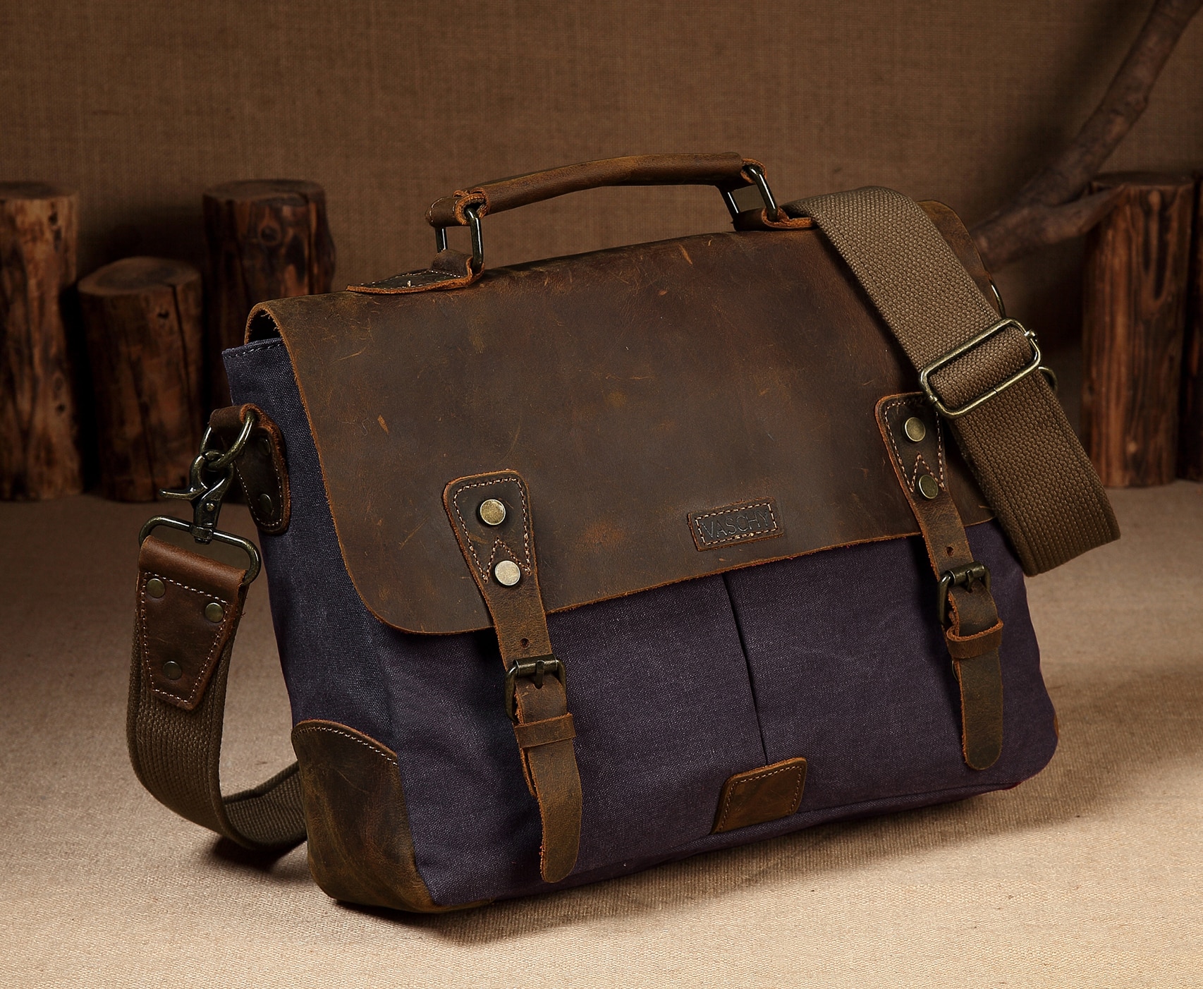 VASCHY’s Genuine Leather Canvas Laptop Bags for 14 inch Laptops