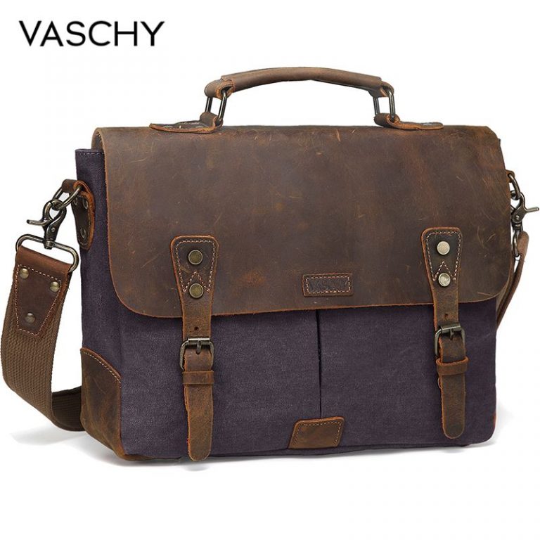 VASCHY’s Genuine Leather Canvas Laptop Bags for 14 inch Laptops