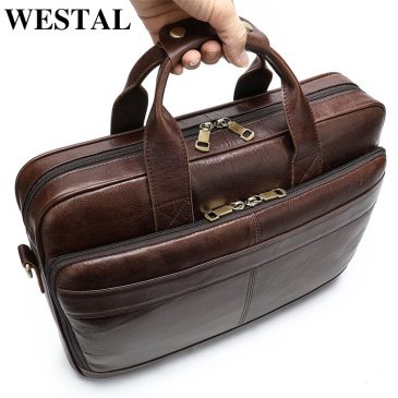 WESTAL Men’s Genuine Leather Tote Laptop Bags for 15 inch Laptops