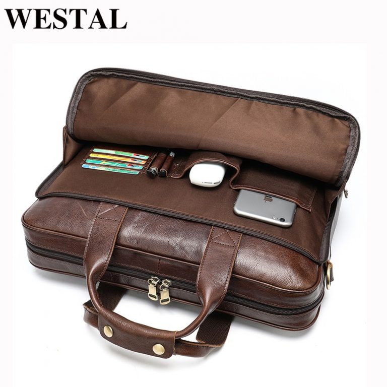 WESTAL Men’s Genuine Leather Tote Laptop Bags for 15 inch Laptops