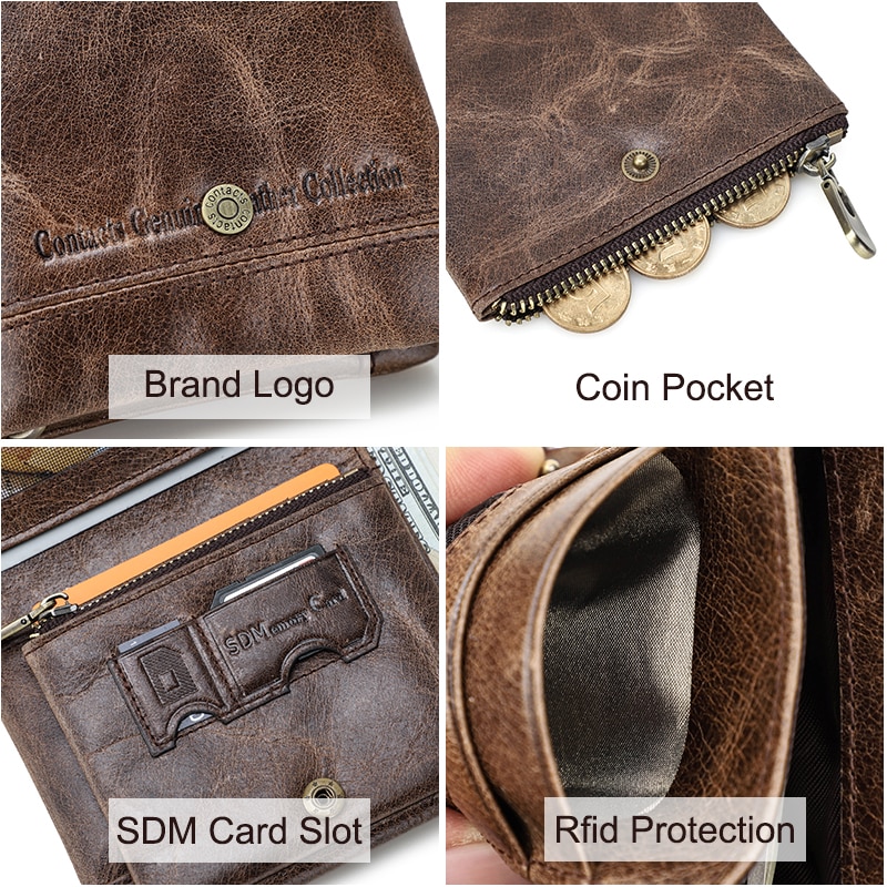 Unisex Coin Card Purse Genuine Leather Zipper Card Holder Clutch