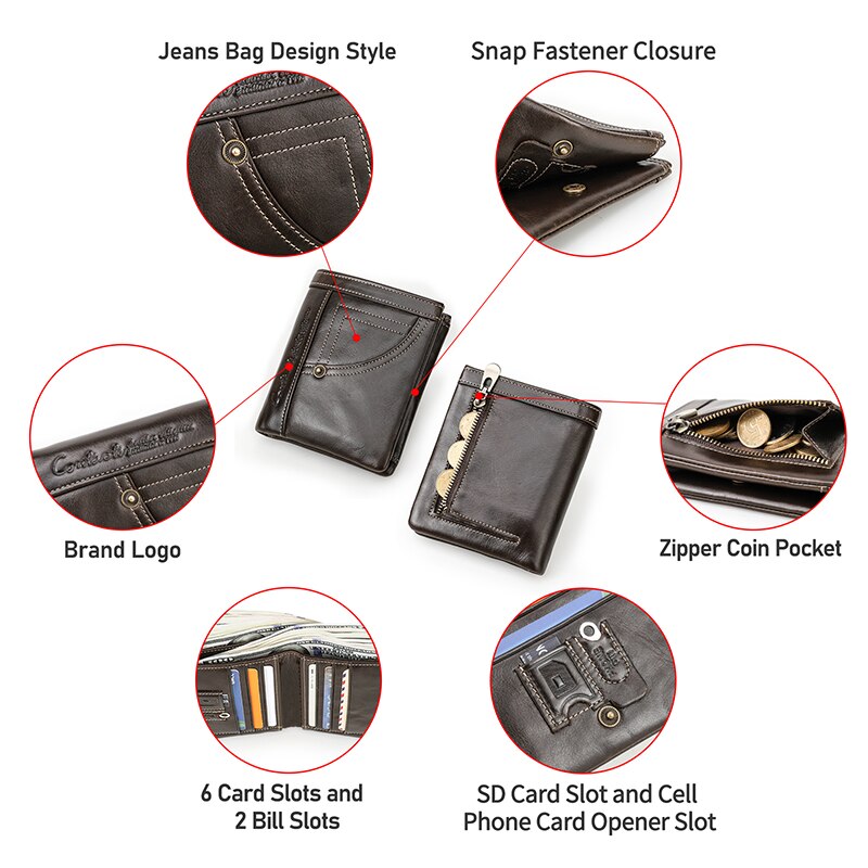 Contact’s Genuine Leather Men’s Vintage RFID Mini Wallets