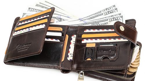 Contact’s Genuine Leather RFID Blocking Tri-fold Zipper Wallets for Men