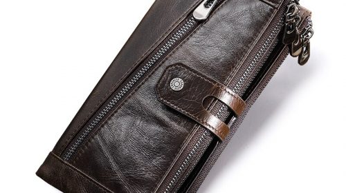 Contact’s Genuine Leather Men’s Long RFID Zipper Wallets
