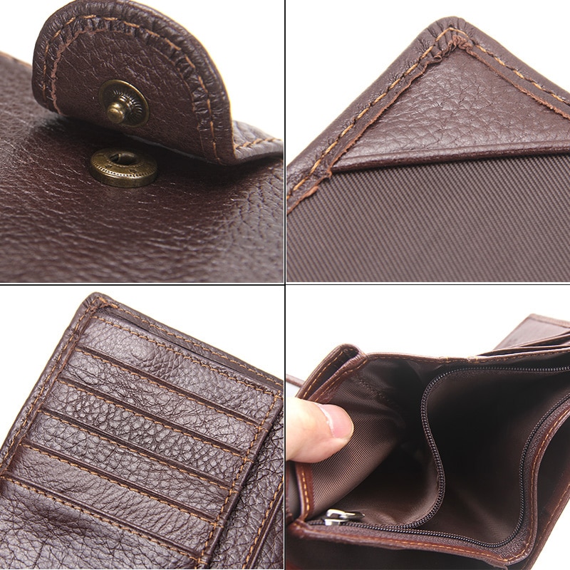 Contacts Genuine Leather Men‘s Wallet Short Purse For Men Coin Pocket Wallets Male Portmane