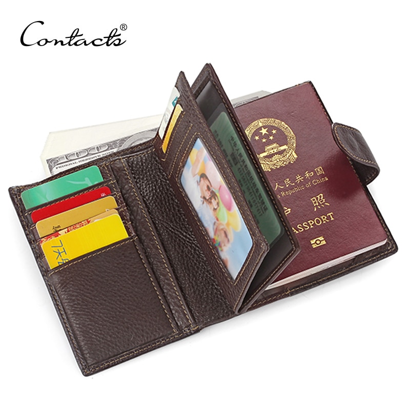 Contact’s Genuine Leather Men’s Luxury Wallets with Passport Holder