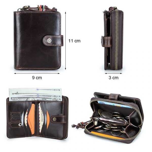 Contact’s Genuine Leather Men’s RFID Bi-fold Zipper Wallets - Image 3