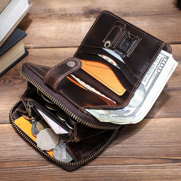 Contact’s Genuine Leather Men’s RFID Bi-fold Zipper Wallets - Image 4