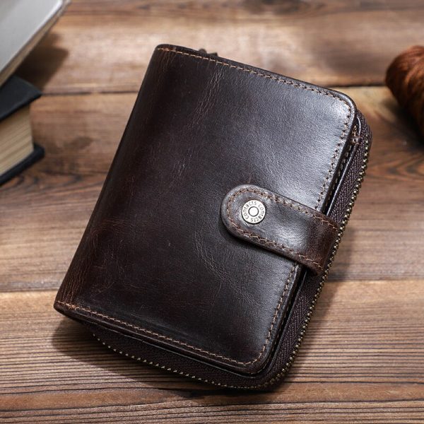 Contact’s Genuine Leather Men’s RFID Bi-fold Zipper Wallets - Image 5