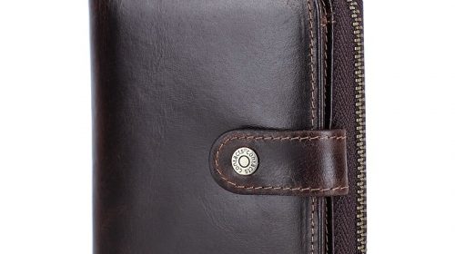 Contact’s Genuine Leather Men’s RFID Bi-fold Zipper Wallets
