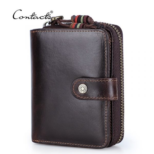 Contact’s Genuine Leather Men’s RFID Bi-fold Zipper Wallets