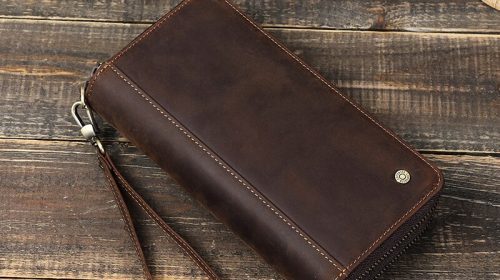 Contact’s Genuine Leather Long Clutch Double Zipper Wallets for Men