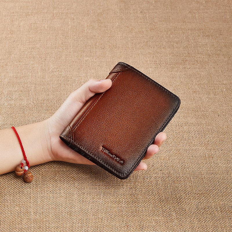 Vintage Leather Wallet Men S Short Personalized Card Holder Large Capacity Purse Multifunctional ID Card Bag 