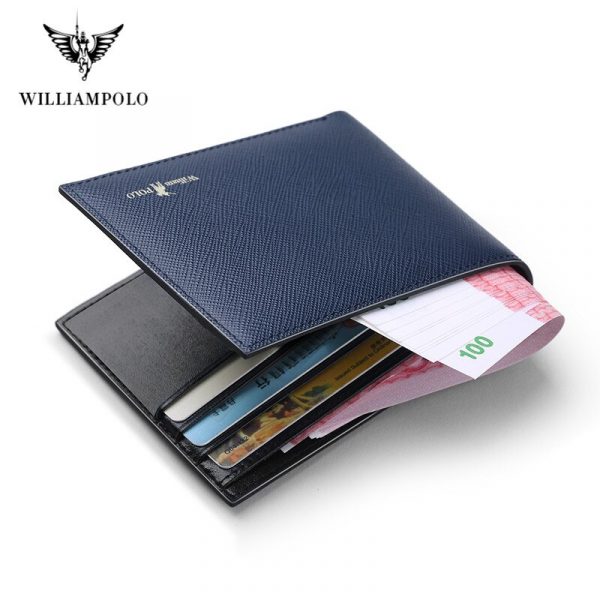 WilliamPolo Genuine Cowhide Luxury Leather Bi-fold Slim Wallets for Men